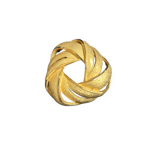 Vintage Endless Knot BSK Brooch Pin Brushed Gold Tone 2" Wide Mid Century Modern